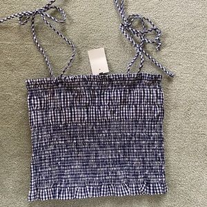 NWT Blue Gingham smocked Top